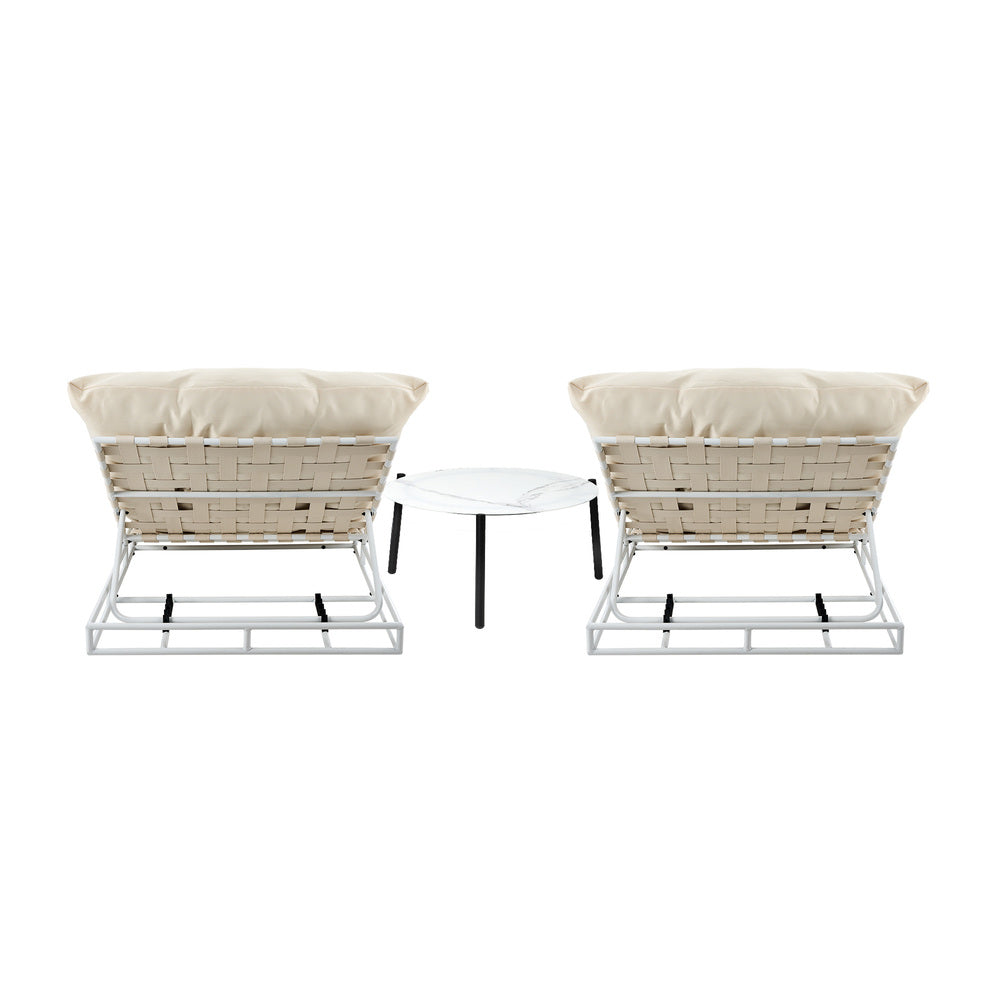 Livsip 2PCS Sun Lounger with Table Outdoor Patio Set Beige