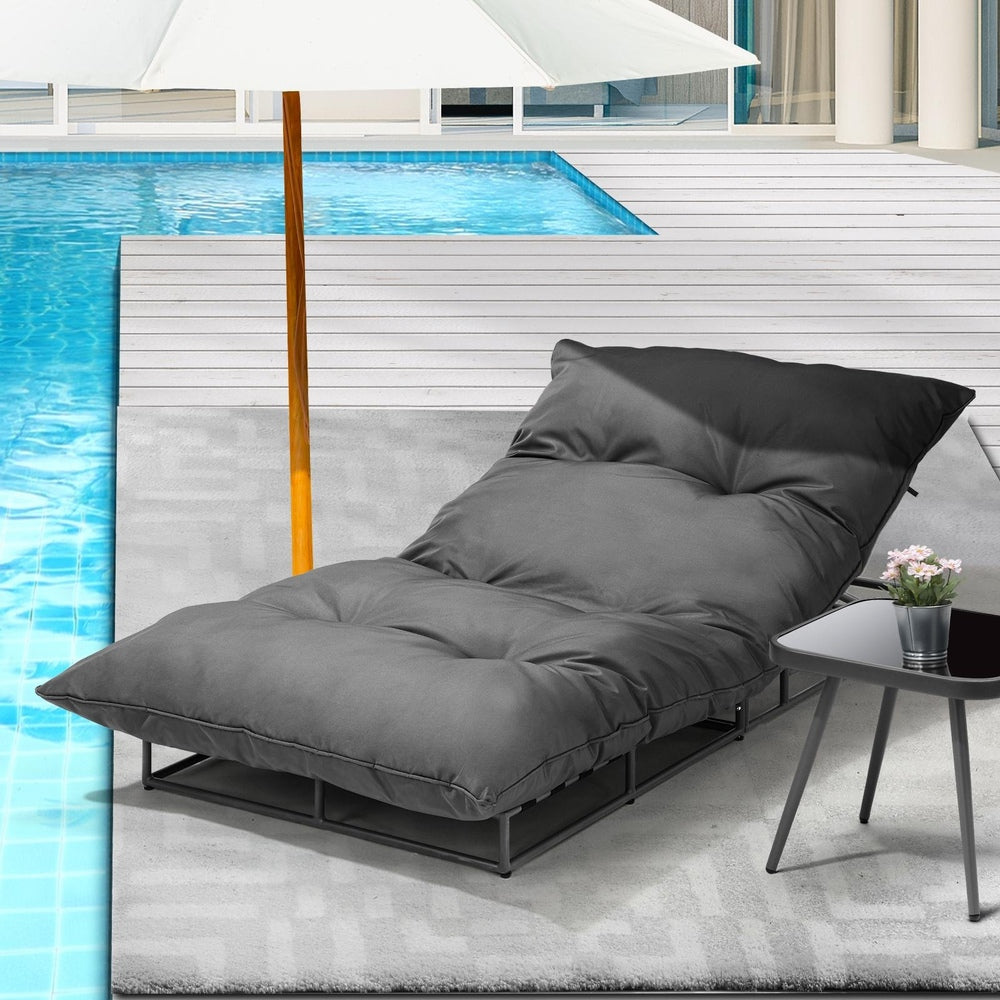 Livsip Outdoor Sun Bed Metal Frame Grey Cushion