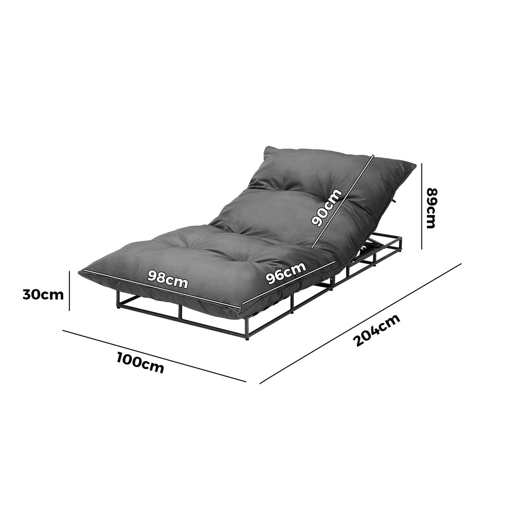 Livsip Outdoor Sun Bed Metal Frame Grey Cushion