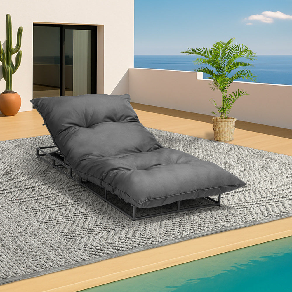 Livsip Outdoor Sun Bed Metal Frame Grey Cushion