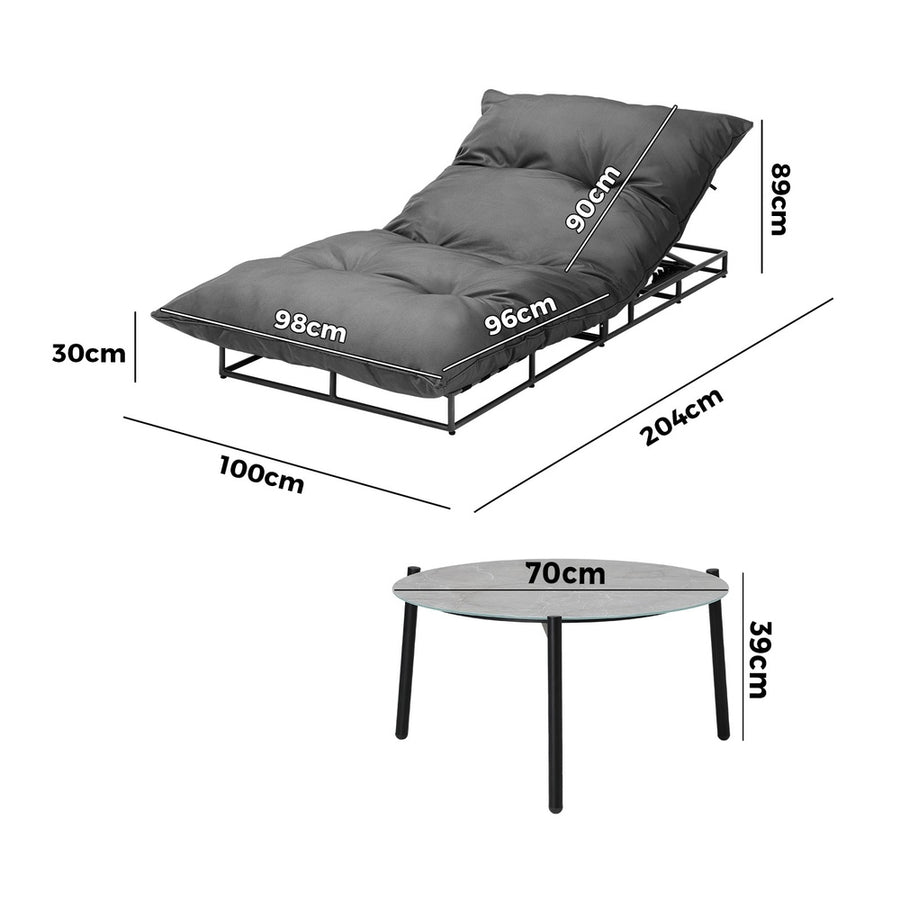 Livsip Outdoor Sun Lounger with Table Patio Set Grey