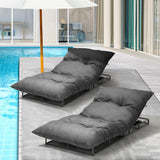 Livsip Outdoor Sun Bed Metal Frame Grey Cushion X2 - Close-Up Angle