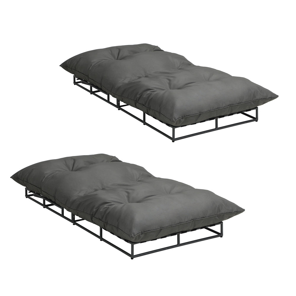 Livsip Outdoor Sun Bed Metal Frame Grey Cushion X2