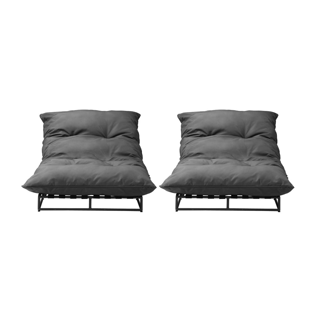 Livsip Outdoor Sun Bed Metal Frame Grey Cushion X2