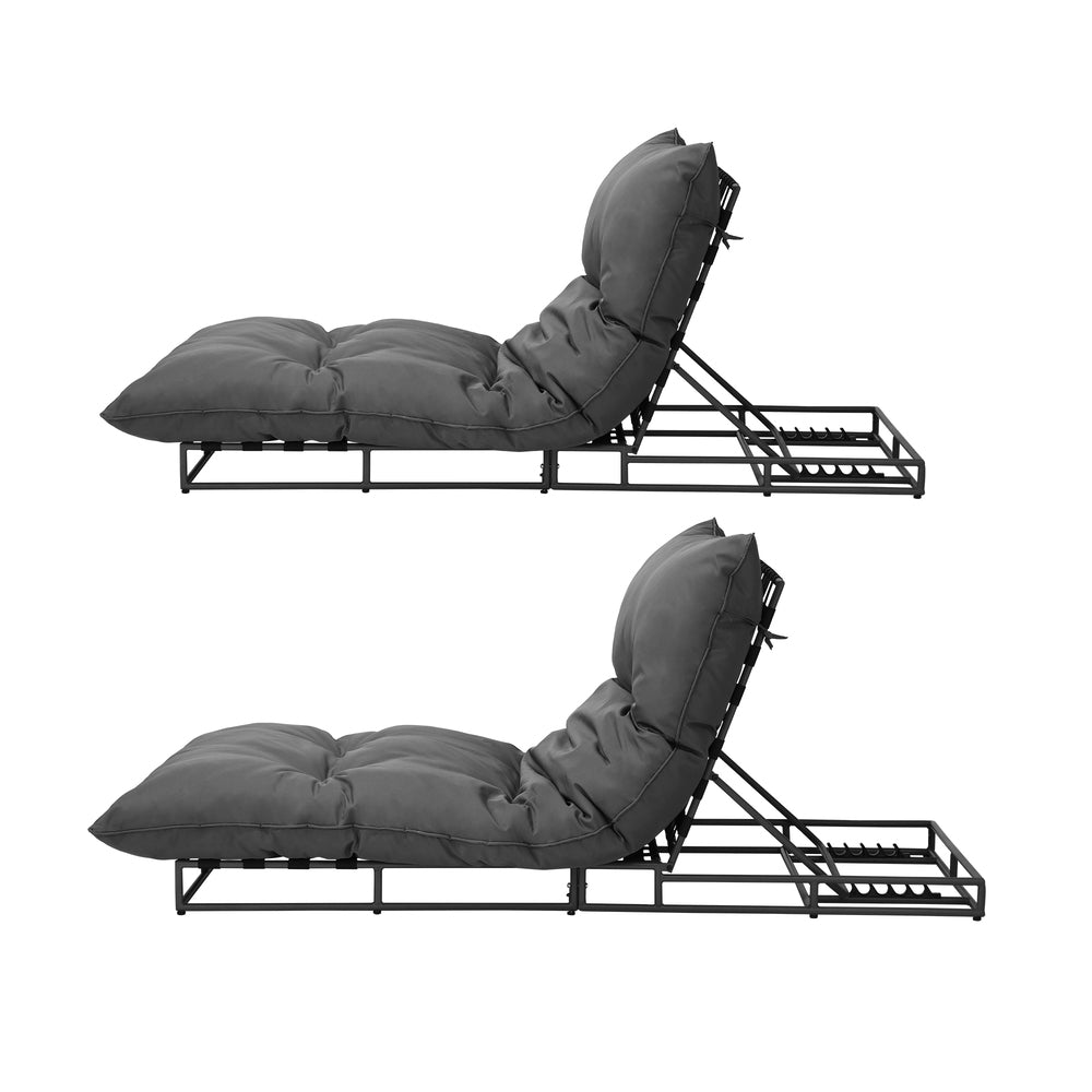 Livsip Outdoor Sun Bed Metal Frame Grey Cushion X2