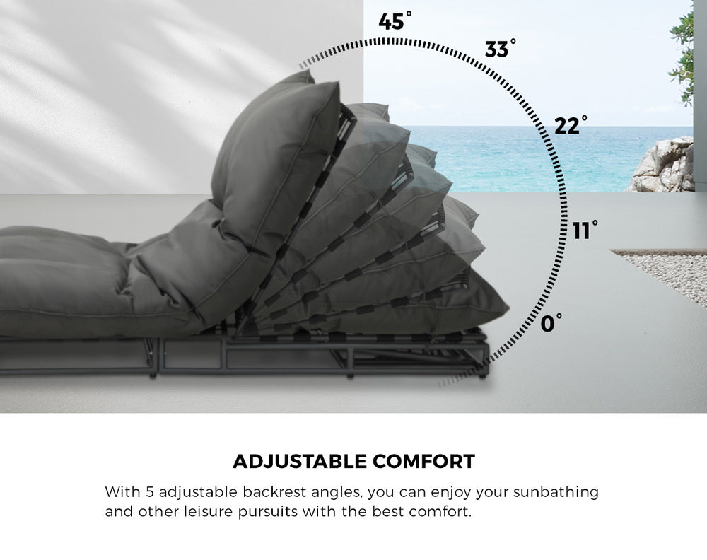 Livsip Outdoor Sun Bed Metal Frame Grey Cushion X2