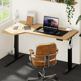 Oikiture L-shape Electric Standing Desk Single Motor 145CM Black&Oak - Front View