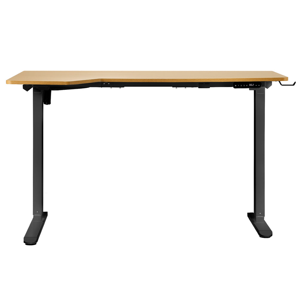 Oikiture L-shape Electric Standing Desk Single Motor 145CM Black&Oak