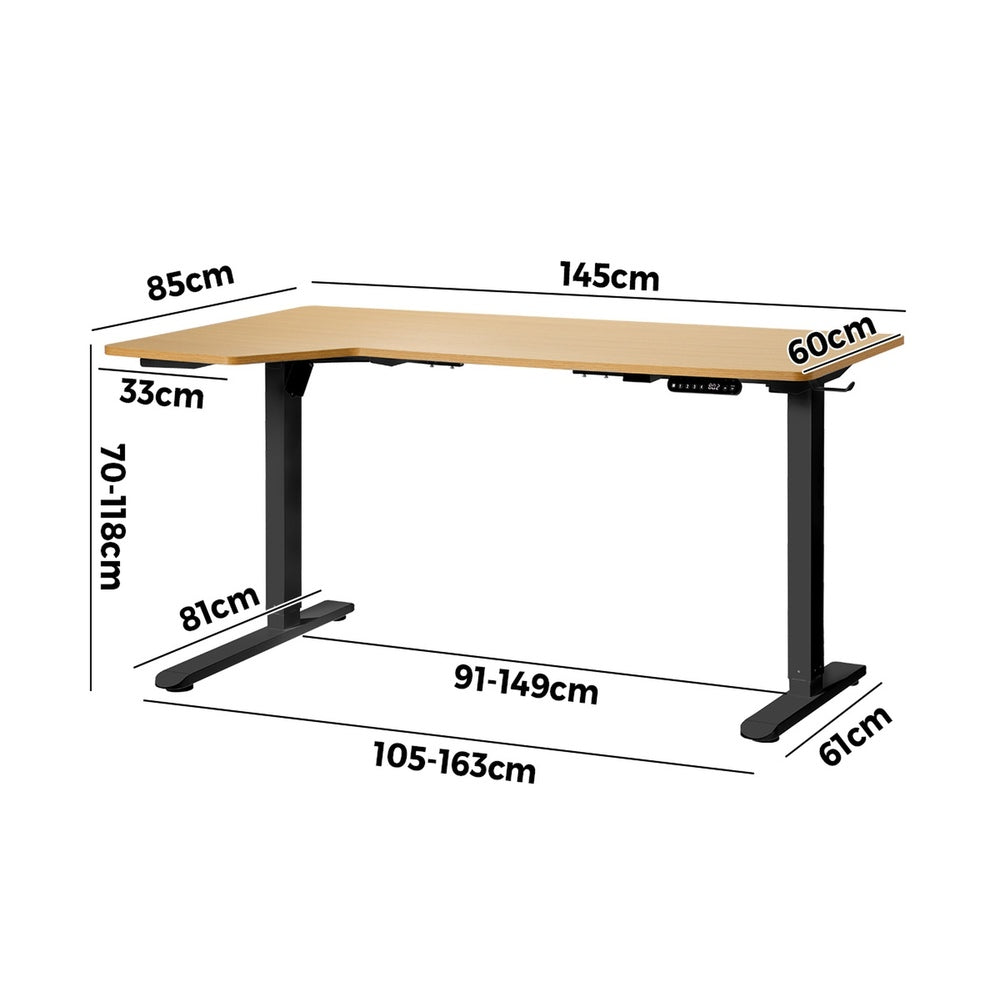 Oikiture L-shape Electric Standing Desk Single Motor 145CM Black&Oak