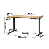 Oikiture L-shape Electric Standing Desk Single Motor 145CM Black&Oak - Side View