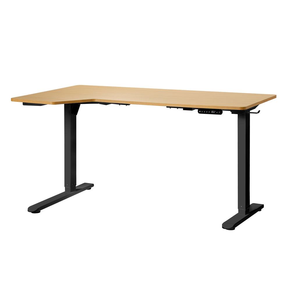 Oikiture L-shape Electric Standing Desk Single Motor 145CM Black&Oak