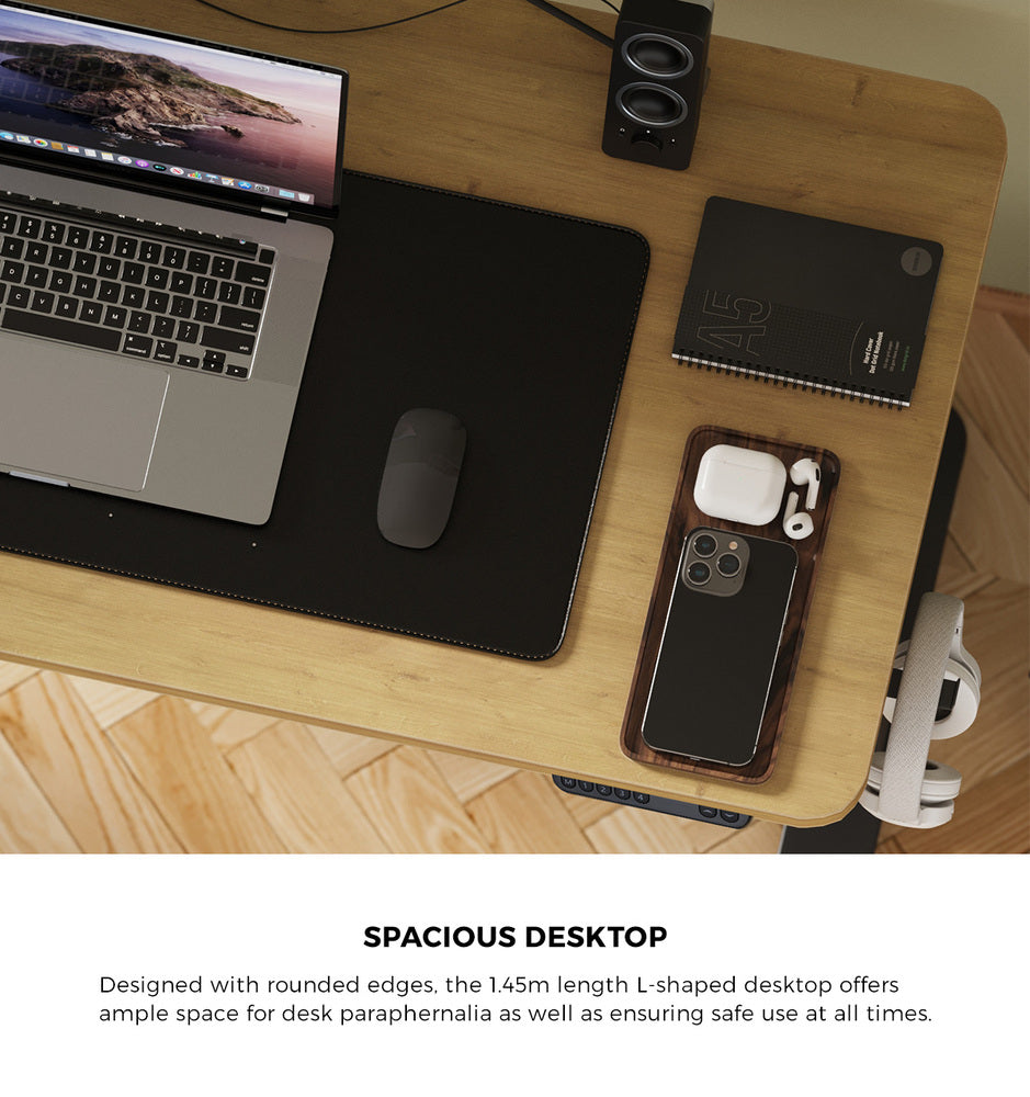 Oikiture L-shape Electric Standing Desk Single Motor 145CM Black&Oak