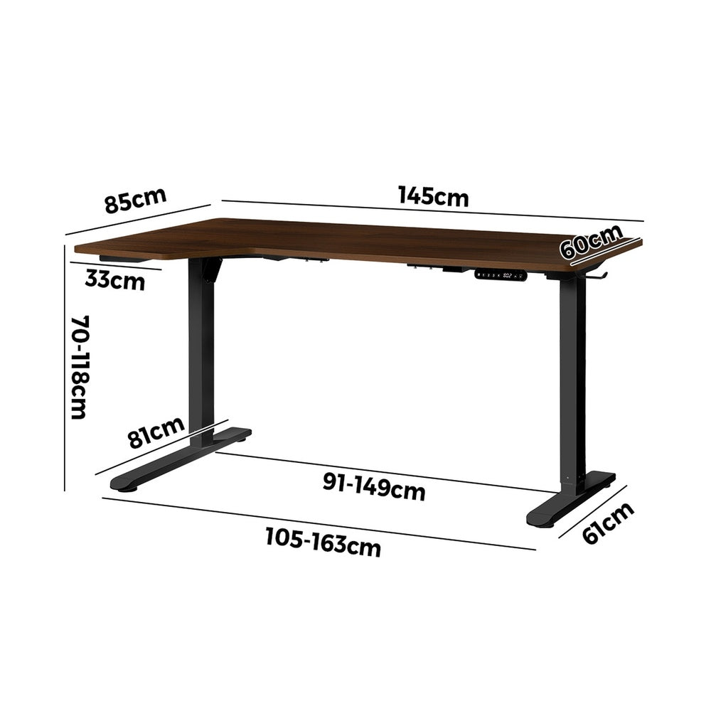 Oikiture L-shape Electric Standing Desk Single Motor 145CM Black&Walnut
