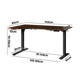 Oikiture L-shape Electric Standing Desk Single Motor 145CM Black&Walnut - Side View