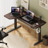 Oikiture L-shape Electric Standing Desk Single Motor 145CM Black&Walnut
