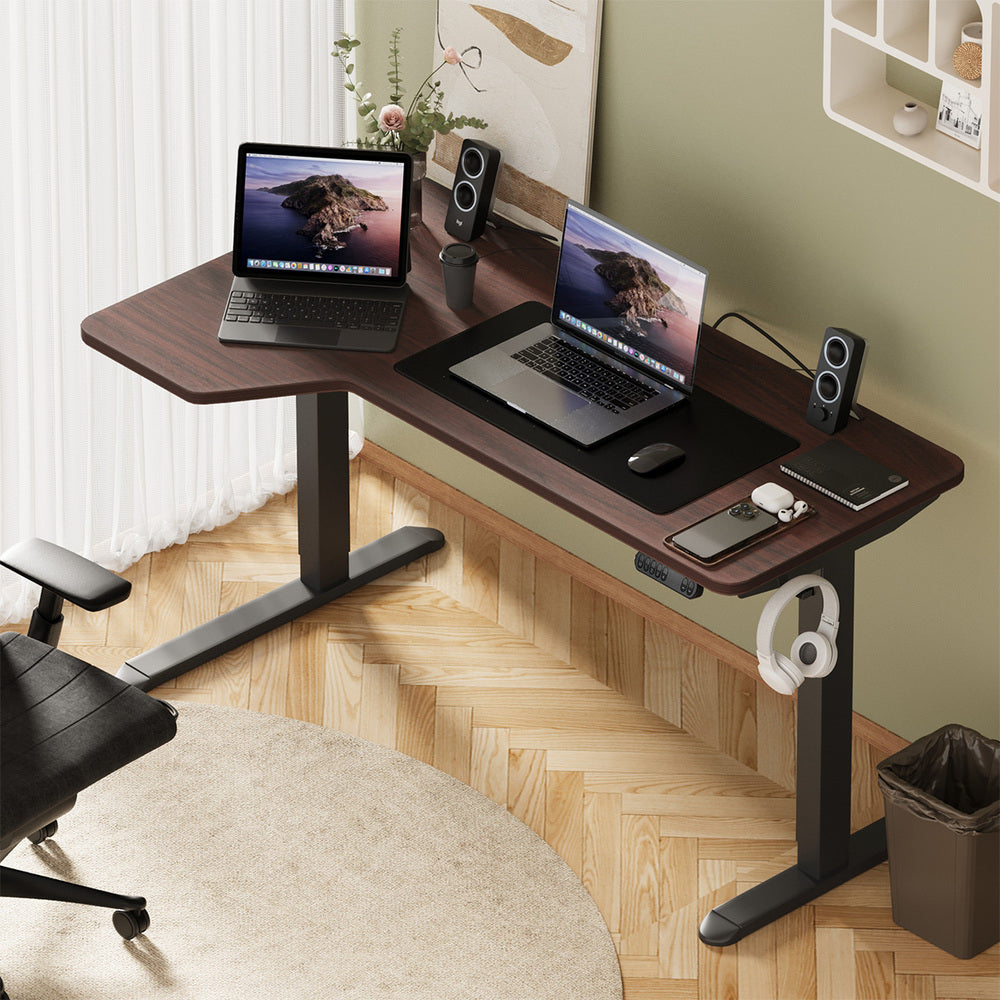 Oikiture L-shape Electric Standing Desk Single Motor 145CM Black&Walnut