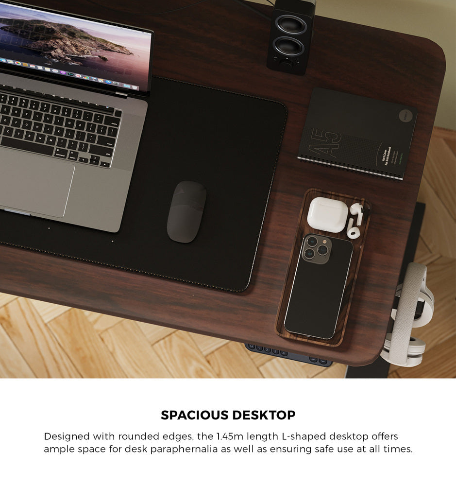 Oikiture L-shape Electric Standing Desk Single Motor 145CM Black&Walnut