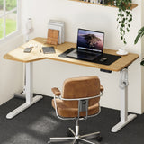 Oikiture L-shape Electric Standing Desk Single Motor 145CM White&Oak - Side View