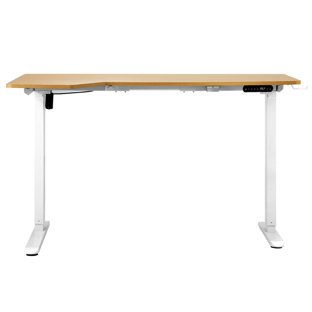 Oikiture L-shape Electric Standing Desk Single Motor 145CM White&Oak