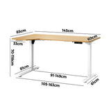 Oikiture L-shape Electric Standing Desk Single Motor 145CM White&Oak