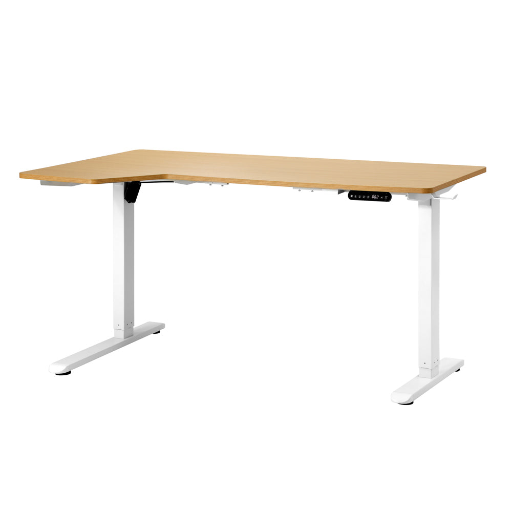 Oikiture L-shape Electric Standing Desk Single Motor 145CM White&Oak