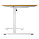 Oikiture L-shape Electric Standing Desk Single Motor 145CM White&Oak - Front View
