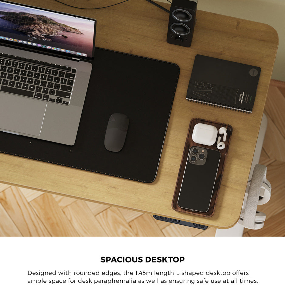 Oikiture L-shape Electric Standing Desk Single Motor 145CM White&Oak