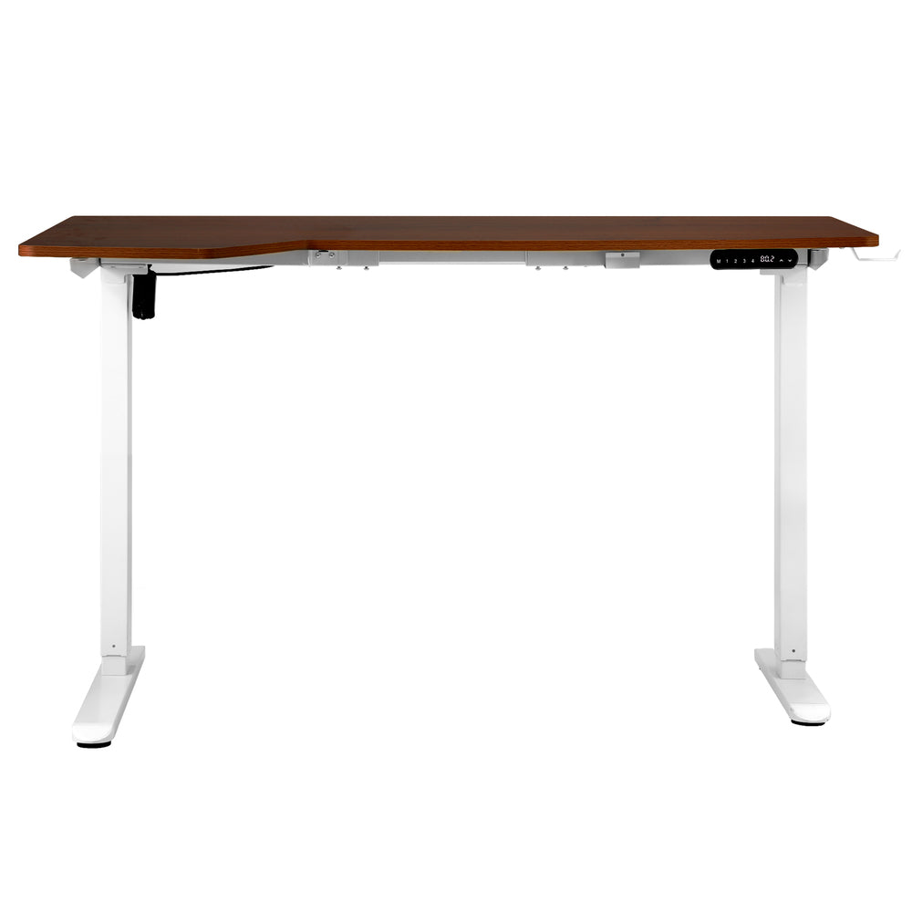 Oikiture L-shape Electric Standing Desk Single Motor 145CM White&Walnut