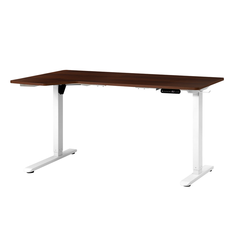 Oikiture L-shape Electric Standing Desk Single Motor 145CM White&Walnut