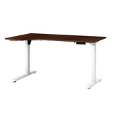 Oikiture L-shape Electric Standing Desk Single Motor 145CM White&Walnut - 45-Degree Angle