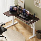 Oikiture L-shape Electric Standing Desk Single Motor 145CM White&Walnut - Rear View