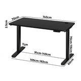 Oikiture Standing Desk Adjustable Motorised 140cm Black - Side View