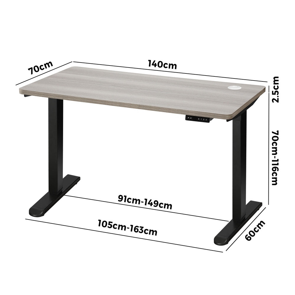 Oikiture 140cm Electric Standing Desk Single Motor Black&Grey-Oak