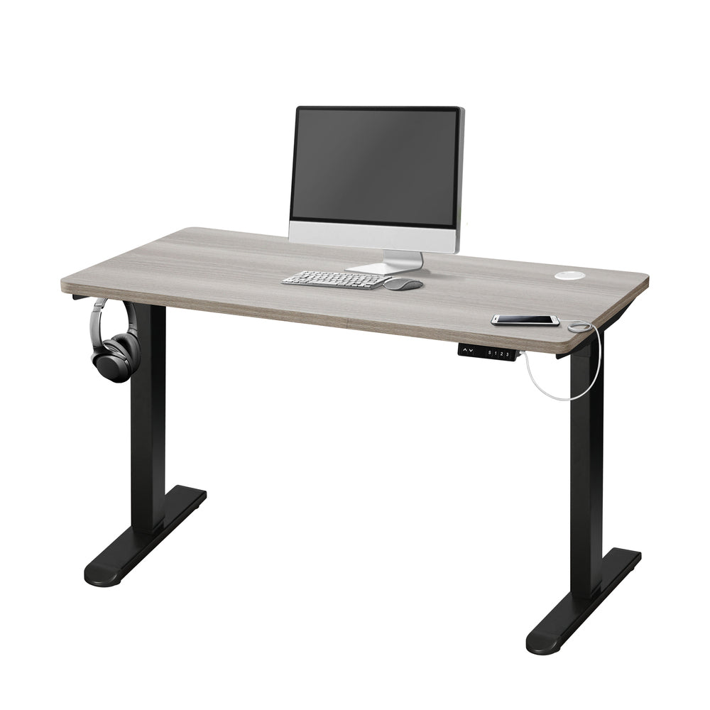 Oikiture 140cm Electric Standing Desk Single Motor Black&Grey-Oak