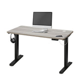 Oikiture 140cm Electric Standing Desk Single Motor Black&Grey-Oak - Side View