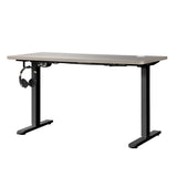 Oikiture 140cm Electric Standing Desk Single Motor Black&Grey-Oak
