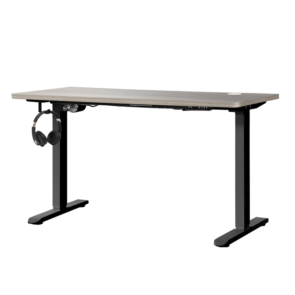 Oikiture 140cm Electric Standing Desk Single Motor Black&Grey-Oak