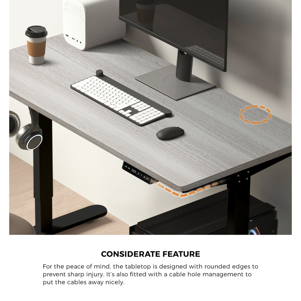 Oikiture 140cm Electric Standing Desk Single Motor Black&Grey-Oak