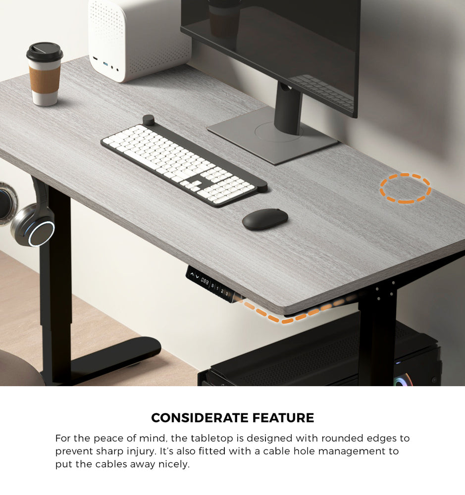 Oikiture 140cm Electric Standing Desk Single Motor Black&Grey-Oak