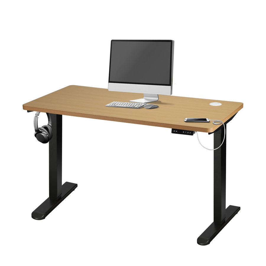 Oikiture Standing Desk Adjustable Motorised 140cm Black&Oak