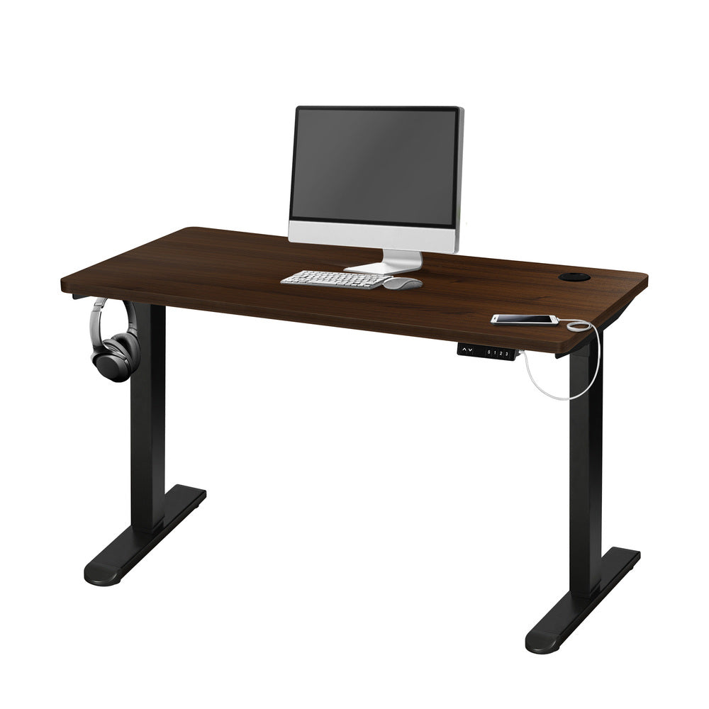 Oikiture Standing Desk Adjustable Motorised 140cm Black&Walnut