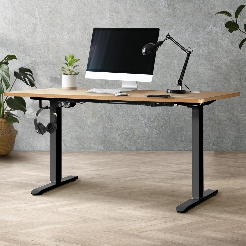 Oikiture Standing Desk Adjustable Motorised 150cm Black&Oak