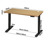 Oikiture Standing Desk Adjustable Motorised 150cm Black&Oak - Rear View