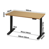OIKITURE Sit Stand Desk Motorised Adjustable 160cm Black&Oak - 45-Degree Angle