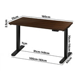 OIKITURE Sit Stand Desk Motorised Adjustable 160cm Black&Walnut - Close-Up Angle