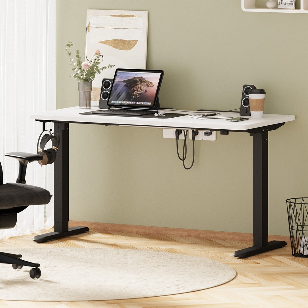 Oikiture Standing Desk Wireless Charging Single Motor 140CM Black&White