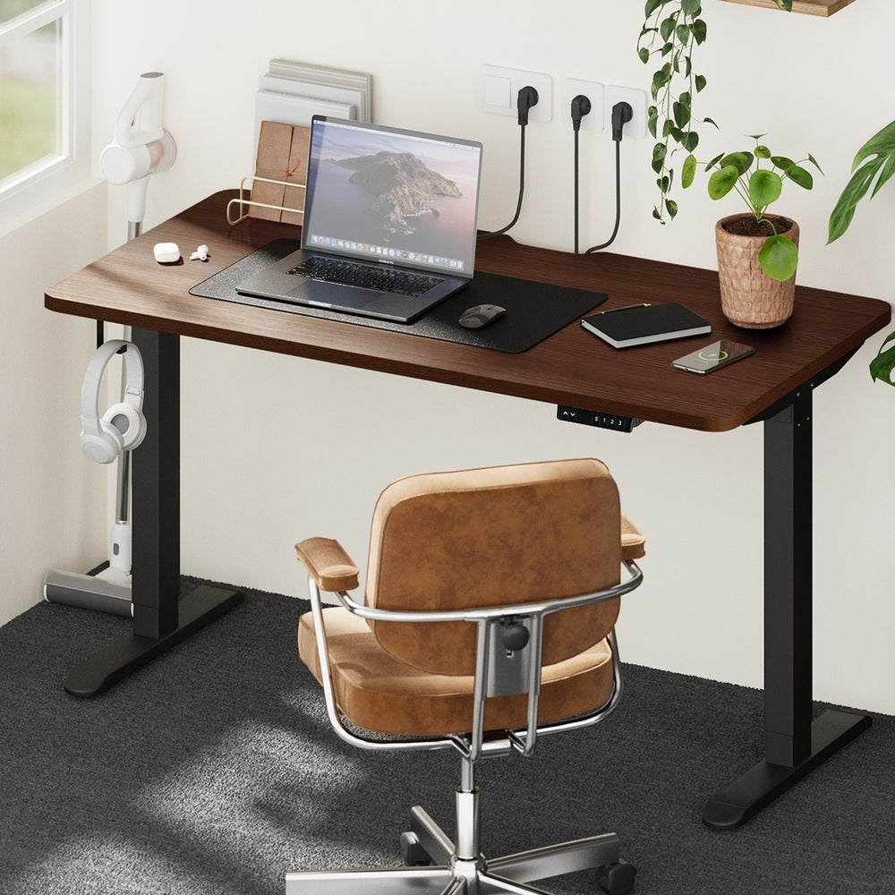 Oikiture Standing Desk Wireless Charging Single Motor 140CM Black&Walnut