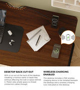 Oikiture Standing Desk Wireless Charging Single Motor 140CM Black&Walnut