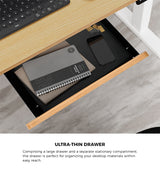 Oikiture 160cm Electric Standing Desk w/ Drawer Adjustable Oak White - Close-Up Angle