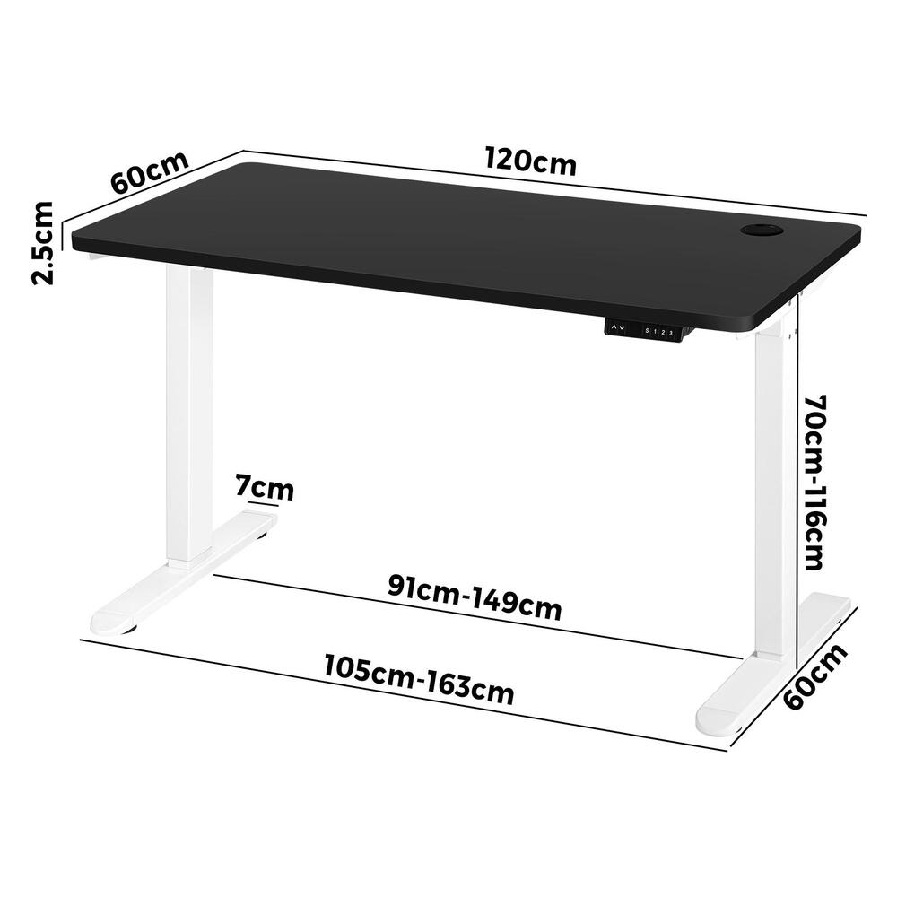 Oikiture Standing Desk Adjustable Motorised 120cm White&Black